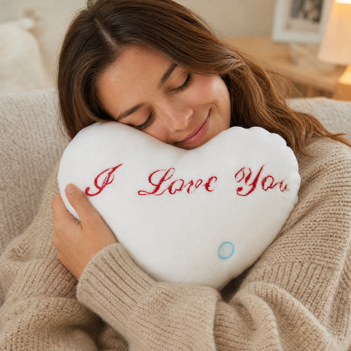 Cuscino peluche cuore I Love You - utilizzo accogliente in un interno