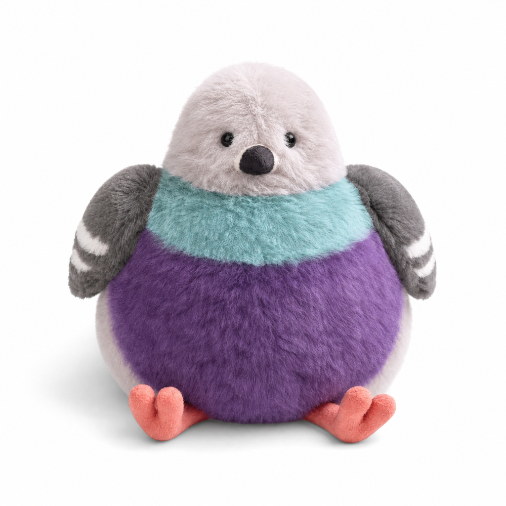 Peluche Piccione Viola Paffuto - sfondo bianco frontale