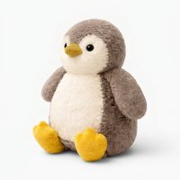 Peluche Pinguino Morbido Tortora e Bianco - Sfondo bianco angolato
