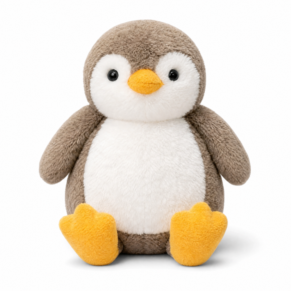 Peluche Pinguino Morbido Tortora e Bianco - Sfondo bianco frontale