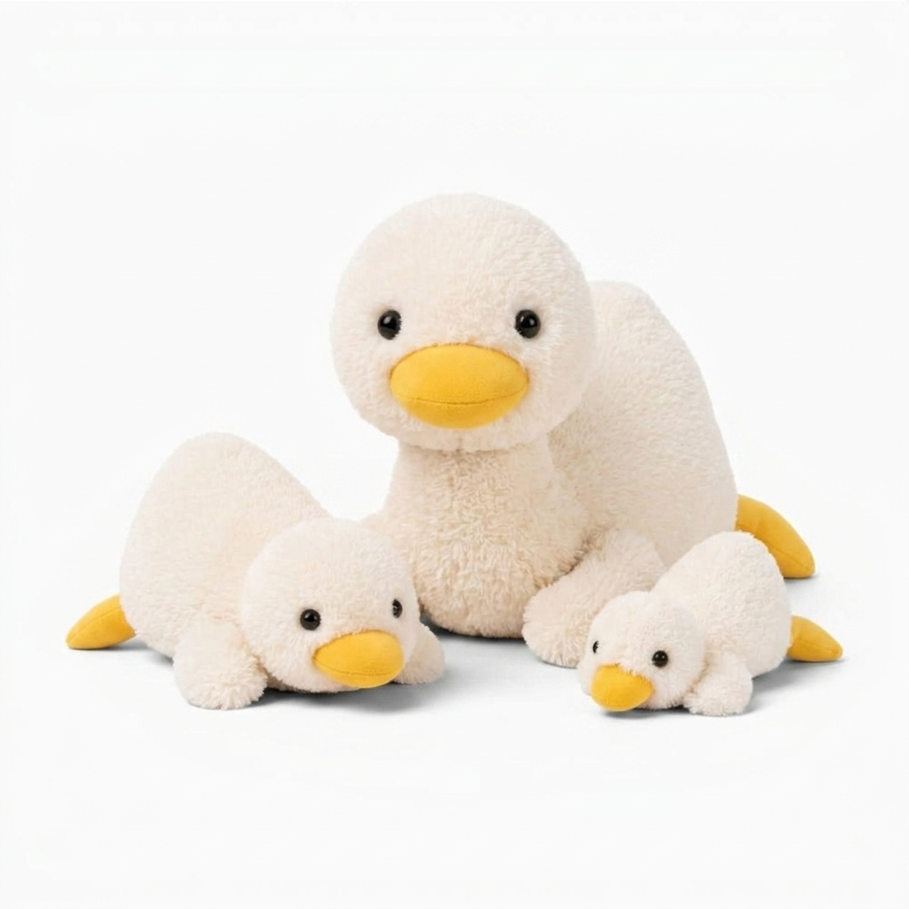 Peluche Anatra Becco Giallo in Cotone Bianco - Fondo bianco laterale