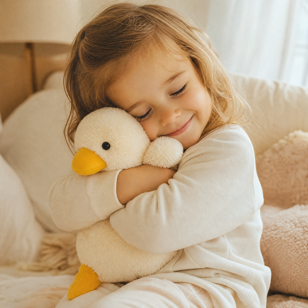 Peluche Anatra Becco Giallo in Cotone Bianco - Utilizzo cosy in interni