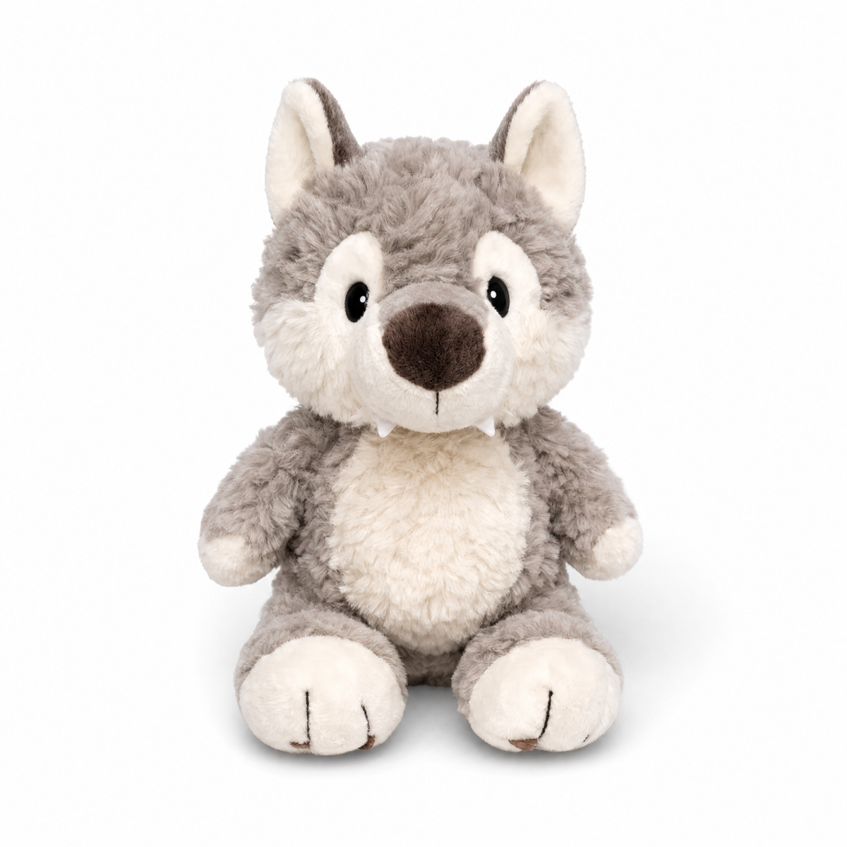 Peluche Lupo Grigio Seduto - sfondo bianco frontale