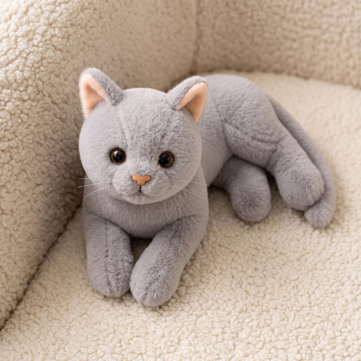 Peluche Gatto Grigio in Posizione Sdraiata - Dettaglio del materiale