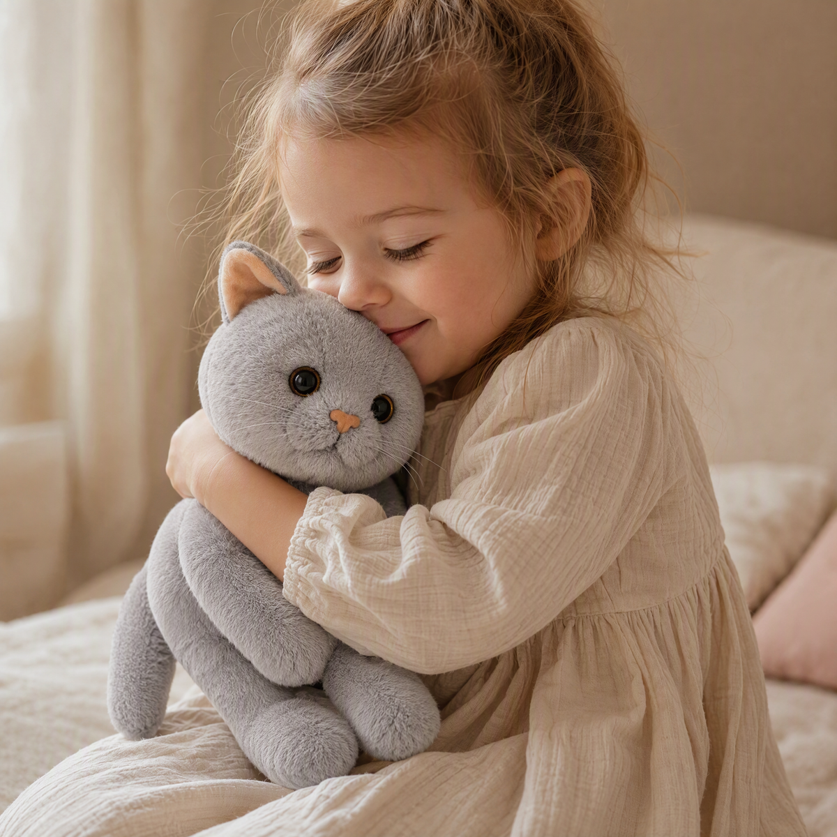 Peluche Gatto Grigio in Posizione Sdraiata - Utilizzo cosy in interno