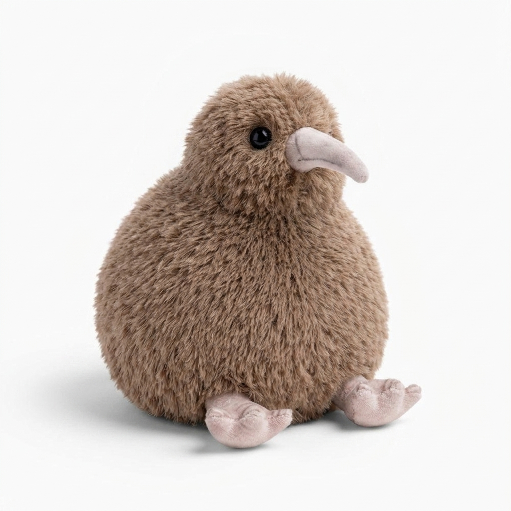 Peluche Kiwi Grigio Uccello Realistico - Sfondo bianco angolato