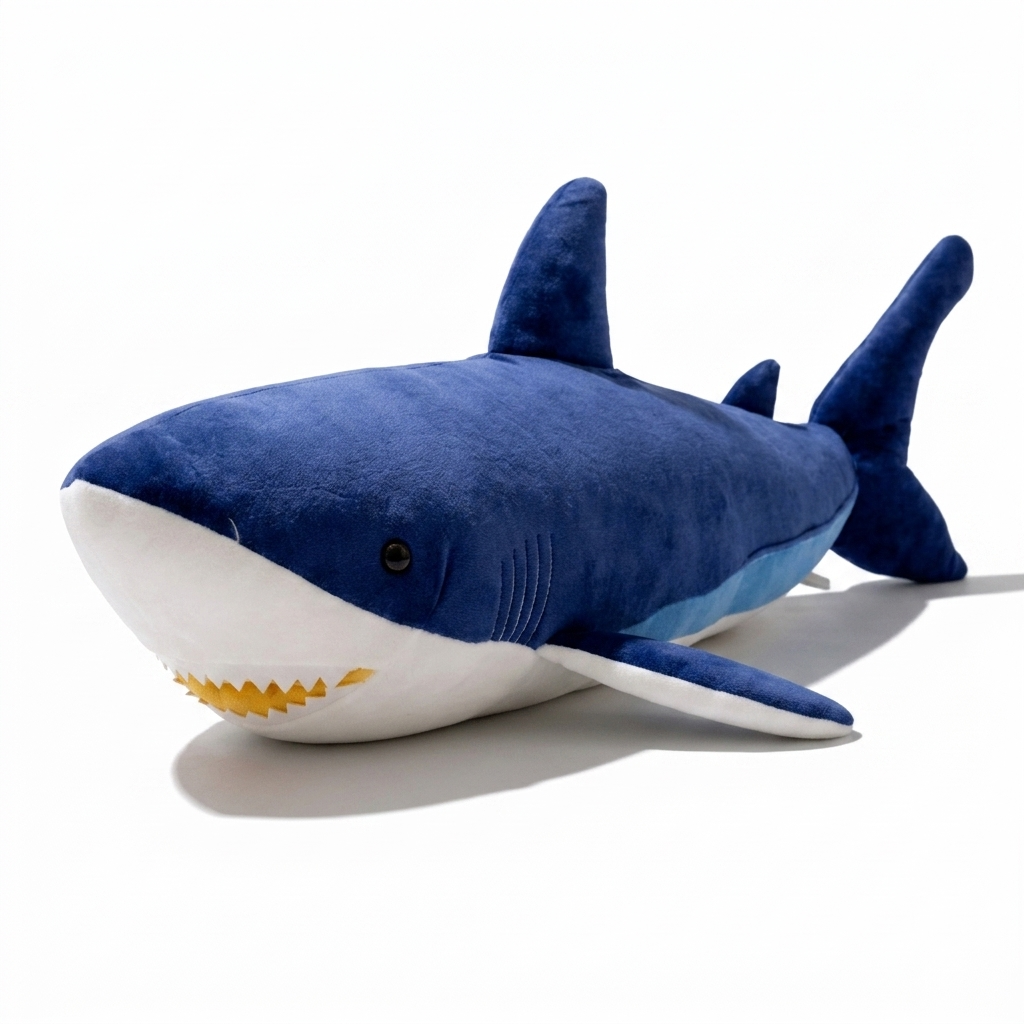 Peluche Squalo Blu Gigante - sfondo bianco laterale
