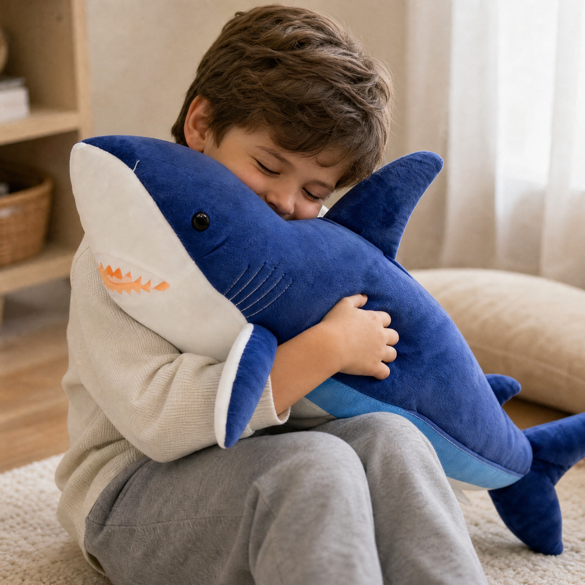 Peluche Squalo Blu Gigante - utilizzo accogliente in casa