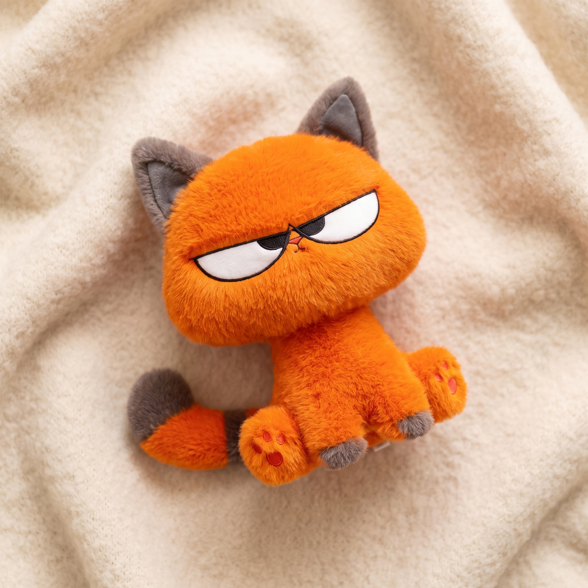 Peluche gatto scorbutico arancione kawaii - Dettaglio del materiale