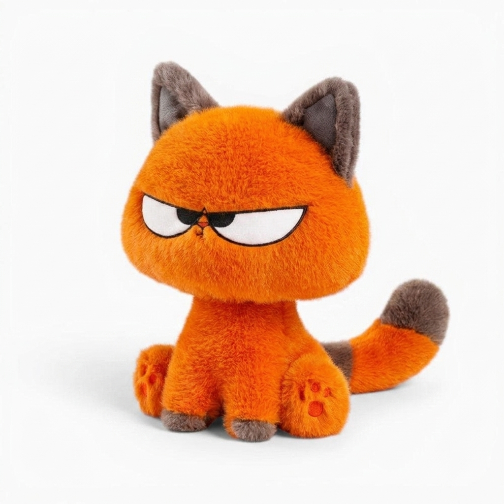 Peluche gatto scorbutico arancione kawaii - Sfondo bianco di profilo