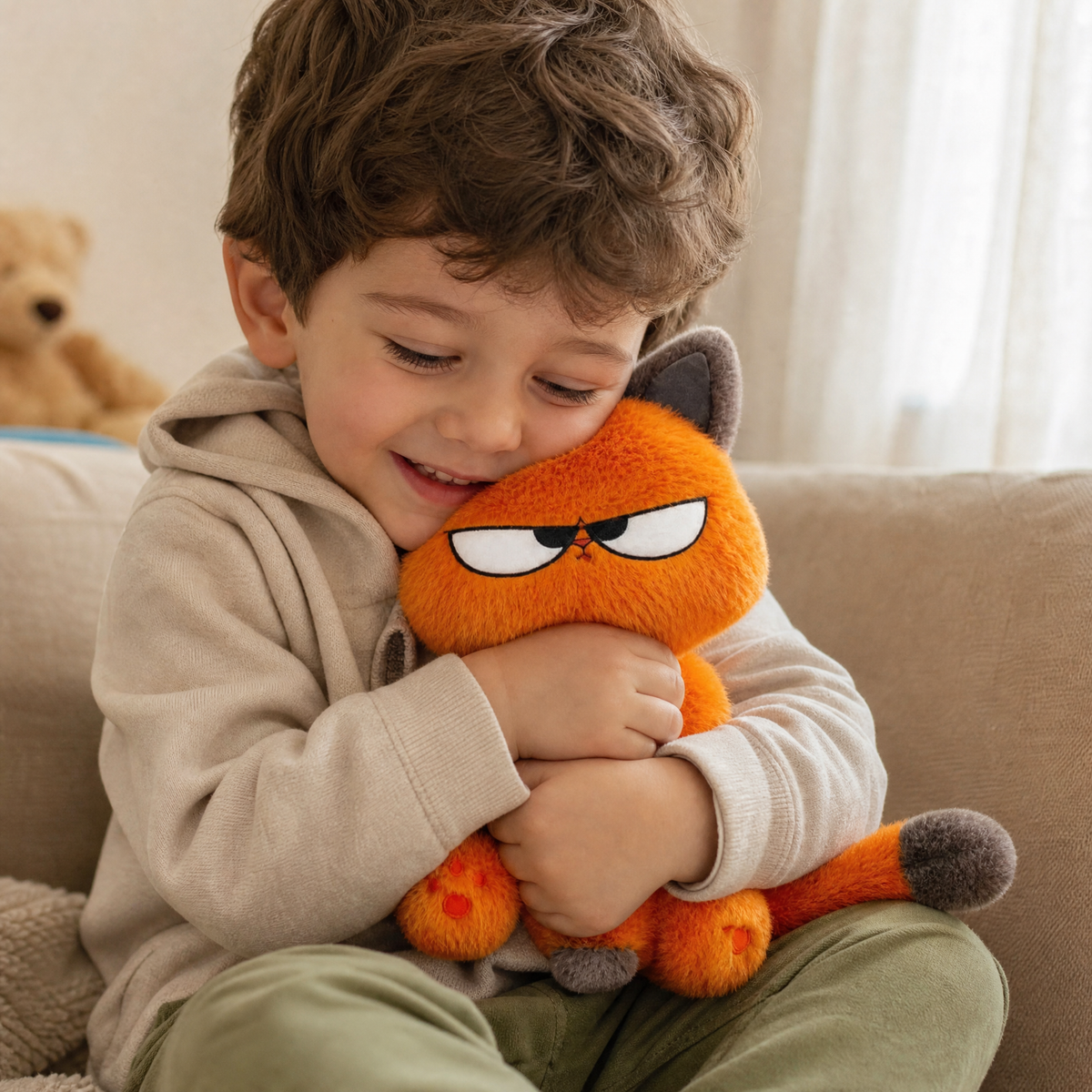 Peluche gatto scorbutico arancione kawaii - Uso accogliente in interni