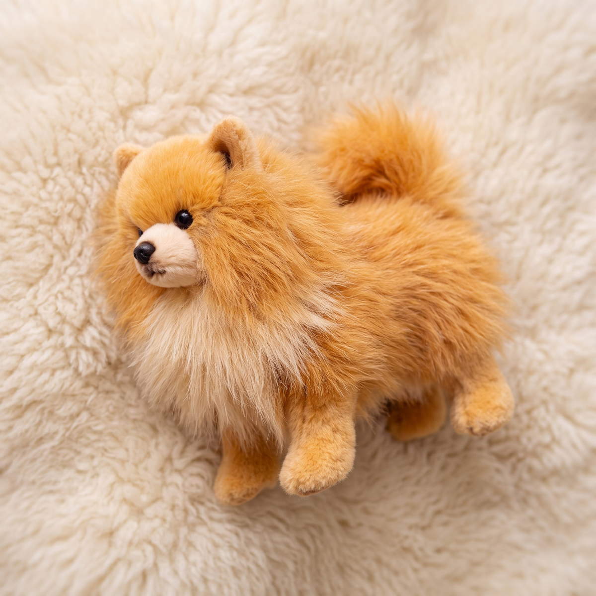 Peluche Cane Realistico Spitz Fulvo a Pelo Lungo - Dettaglio del materiale
