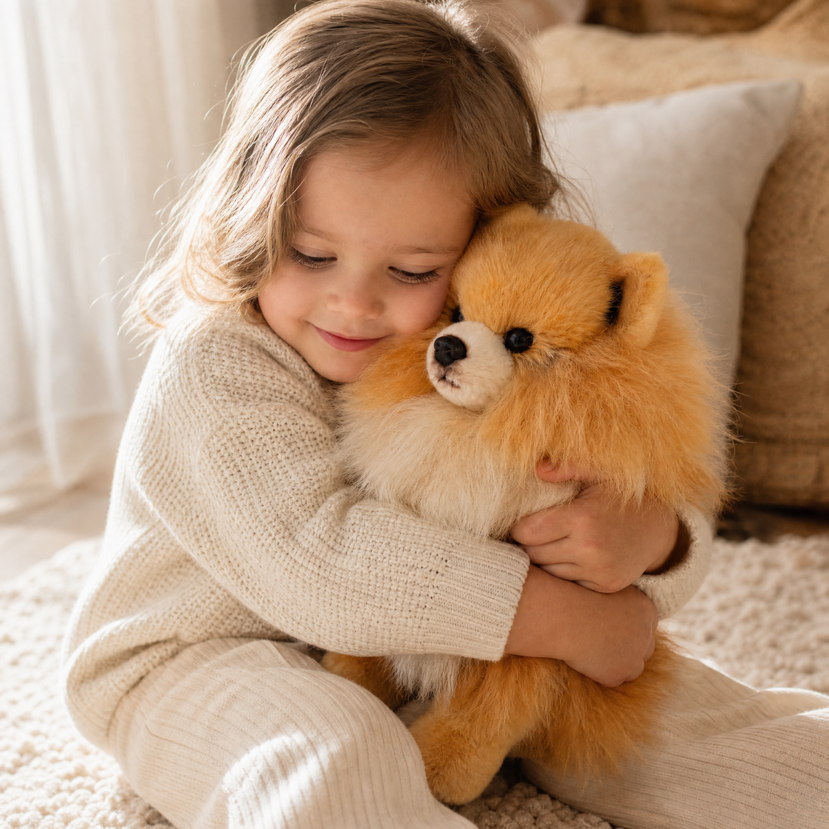 Peluche Cane Realistico Spitz Fulvo a Pelo Lungo - Utilizzo cosy in interno