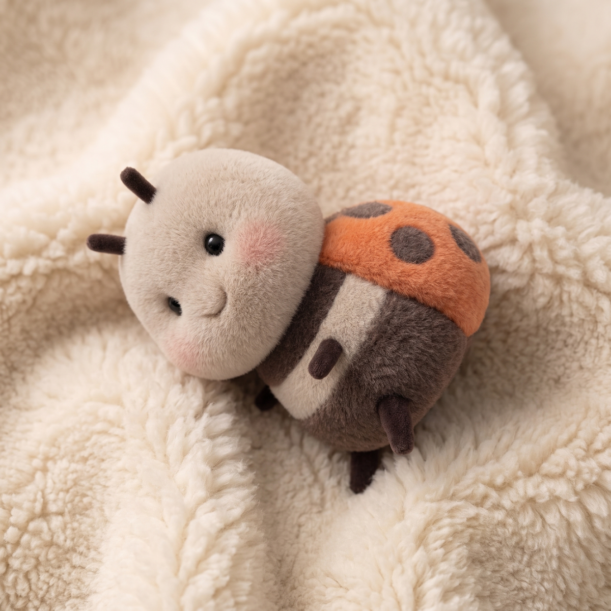 Peluche Coccinella Kawaii Beige e Arancione - Dettaglio del materiale
