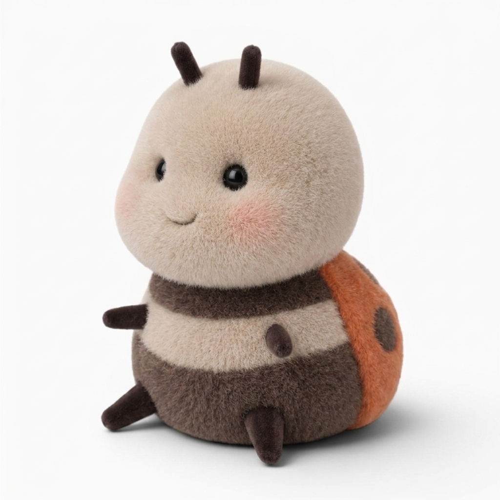 Peluche Coccinella Kawaii Beige e Arancione - Sfondo bianco angolato