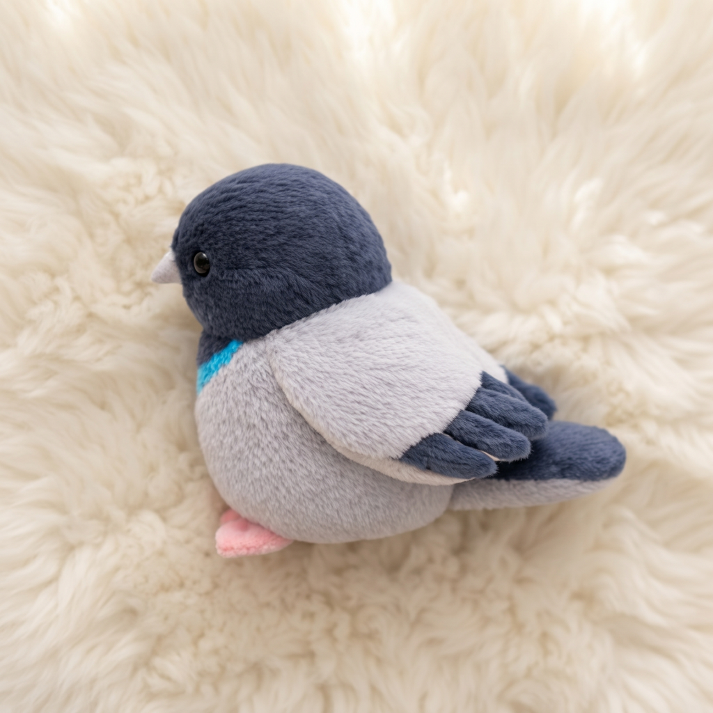 Peluche uccello sonoro piccione blu e grigio - Dettaglio del materiale