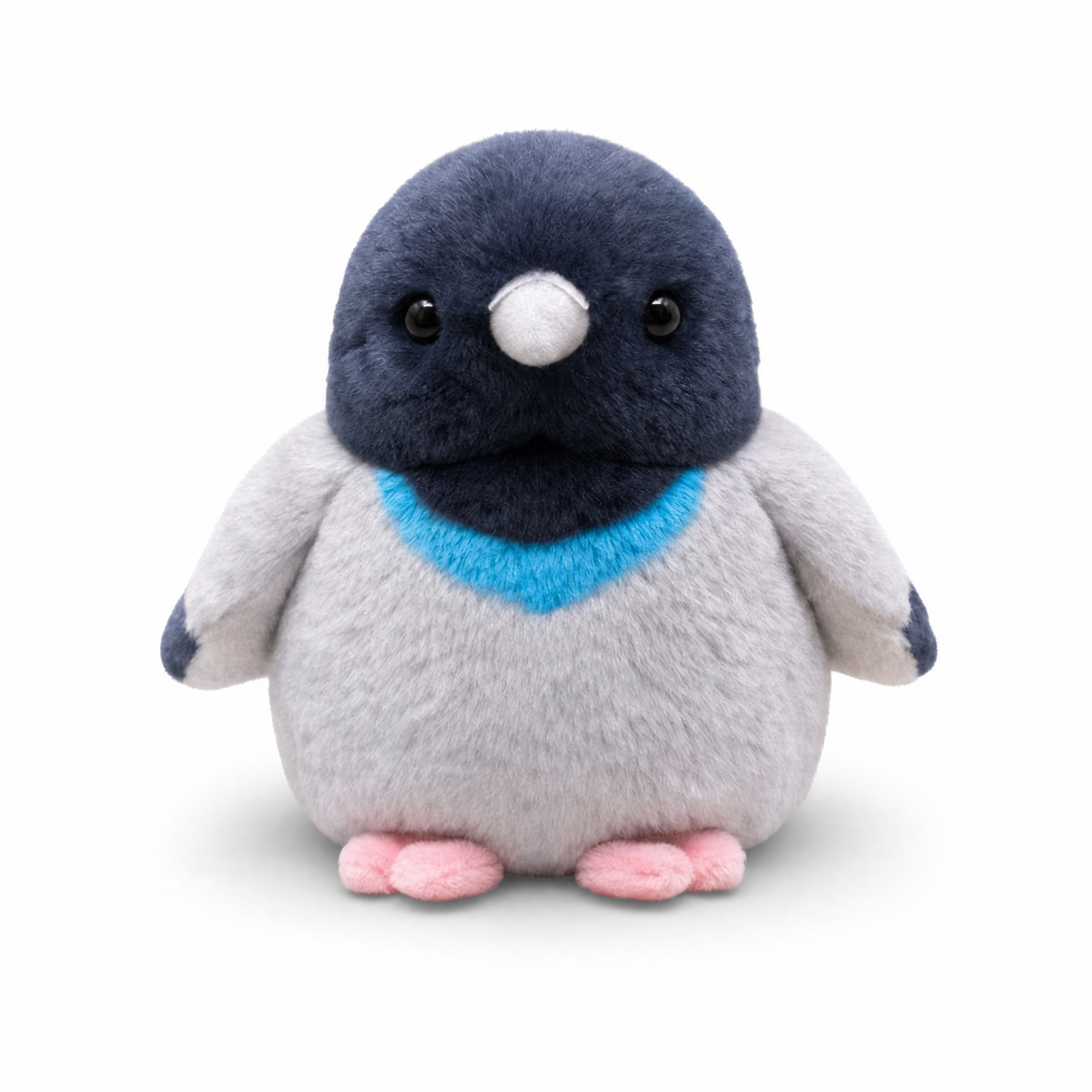 Peluche uccello sonoro piccione blu e grigio - Sfondo bianco frontale