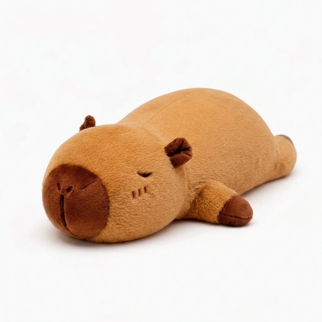 Peluche Cuscino Capibara Sdraiato Morbido - Vista angolata su sfondo bianco