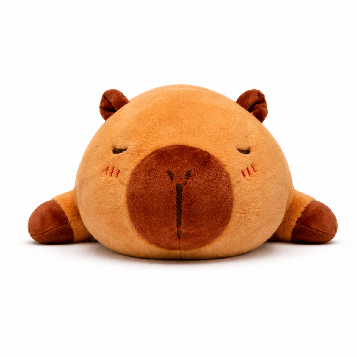 Peluche Cuscino Capibara Sdraiato Morbido - Vista frontale su sfondo bianco