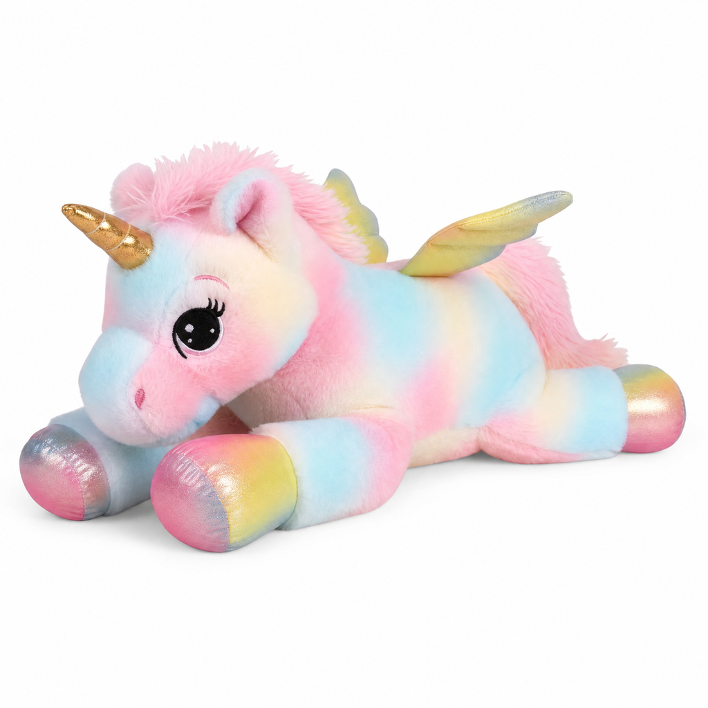Peluche Unicorno Gigante Arcobaleno Pastello 60 cm - sfondo bianco Frontale
