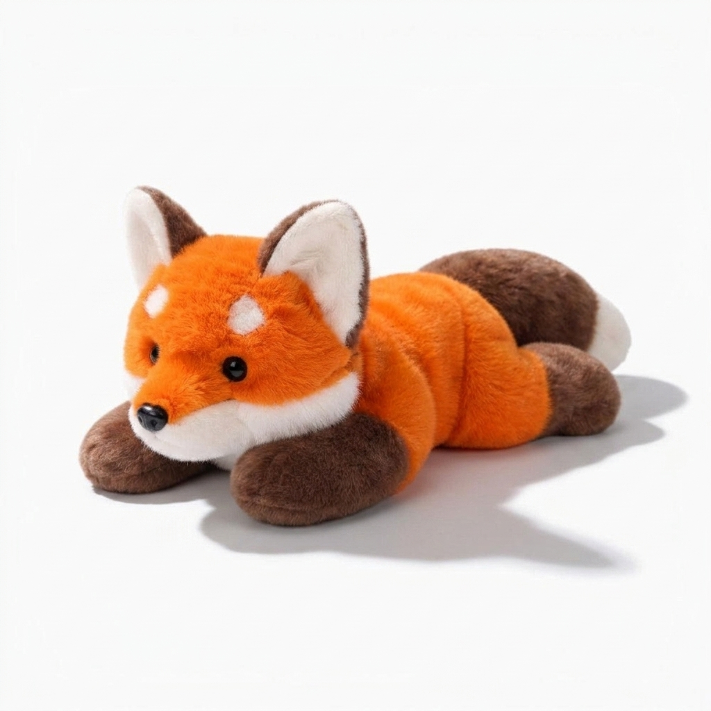 Peluche Volpe Arancione Sdraiata - Sfondo bianco angolato