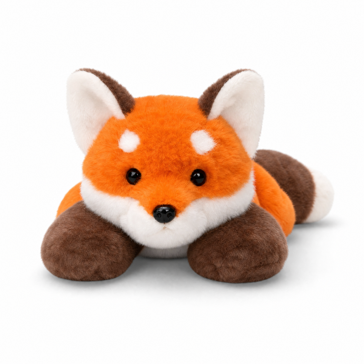 Peluche Volpe Arancione Sdraiata - Sfondo bianco frontale