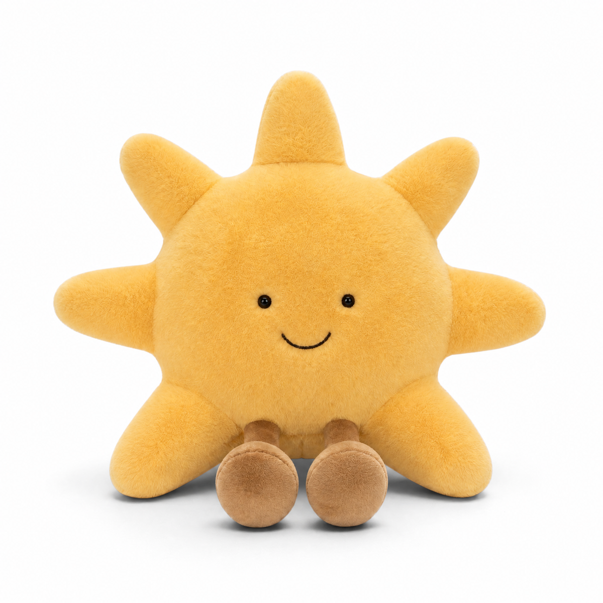 Peluche sole sorridente in velluto morbido - Sfondo bianco frontale