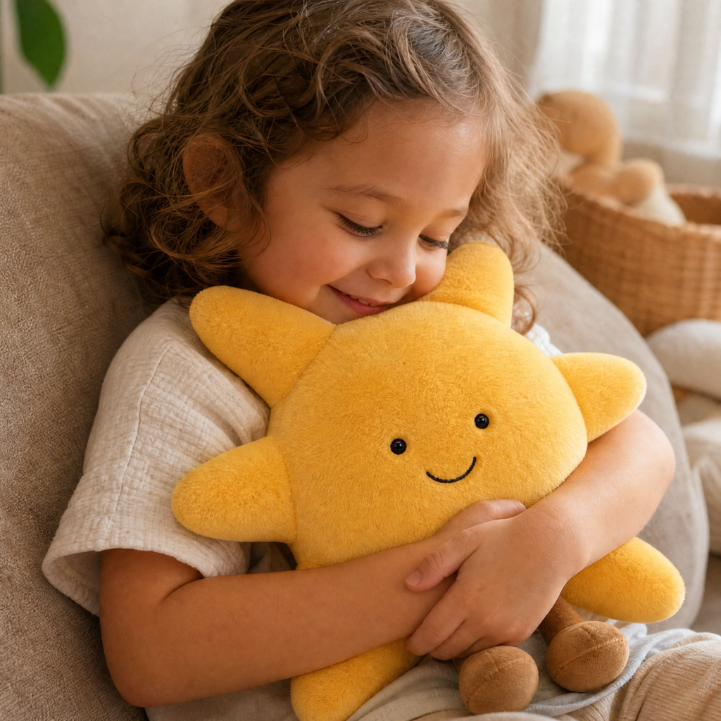 Peluche sole sorridente in velluto morbido - Uso accogliente in interni