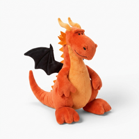 Peluche drago arancione con ali nere - Sfondo bianco di profilo
