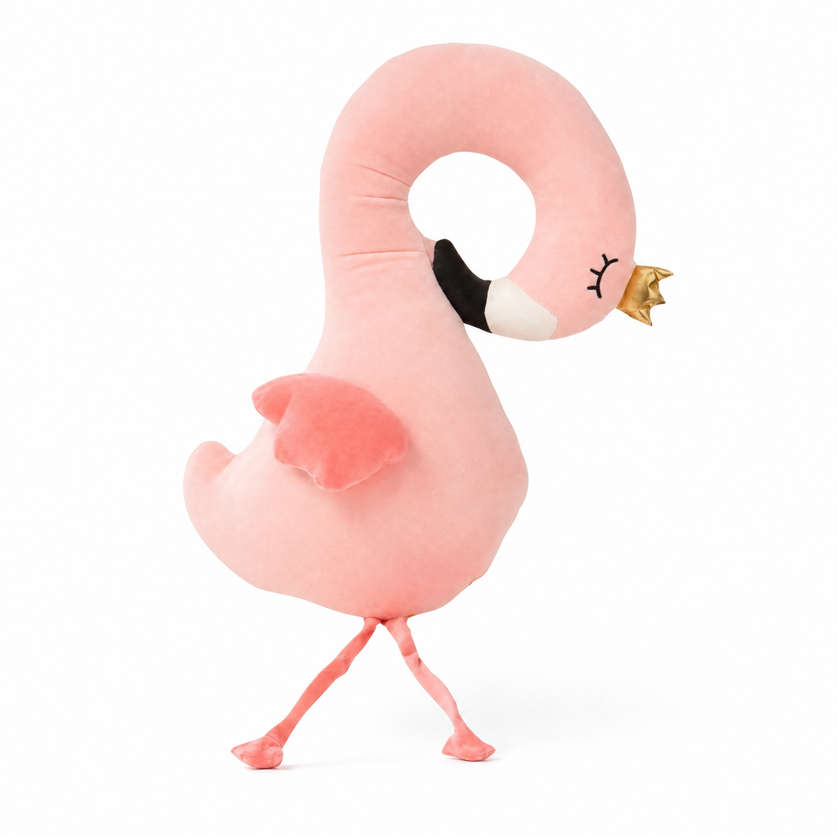 Cuscino fenicottero rosa con corna di renna - Sfondo bianco frontale