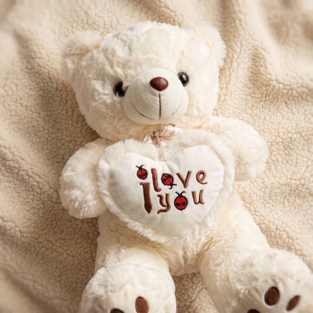 Peluche Orso Peloso Bianco I Love You - dettaglio materiale