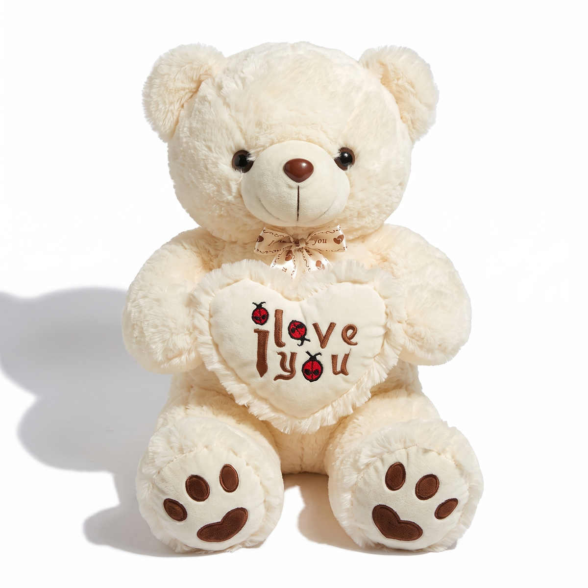 Peluche Orso Peloso Bianco I Love You - sfondo bianco frontale