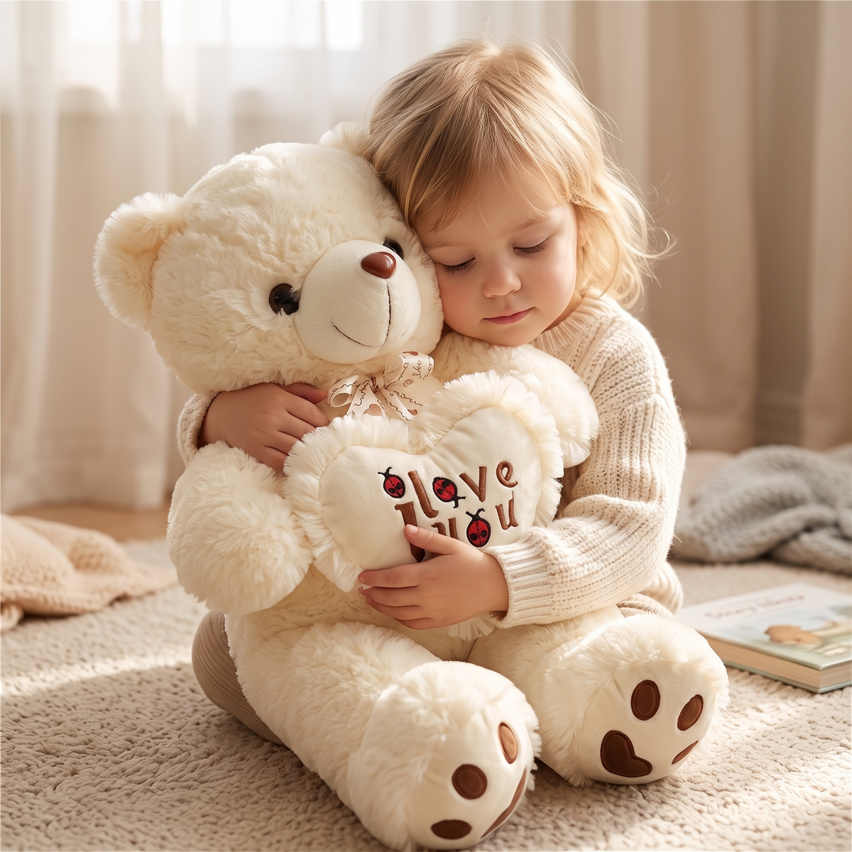 Peluche Orso Peloso Bianco I Love You - utilizzo accogliente in casa