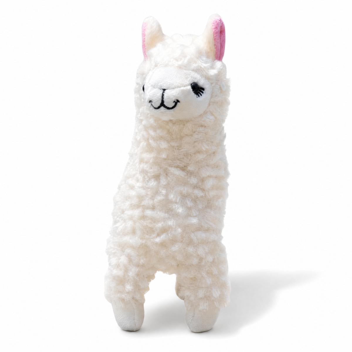 Peluche Alpaca a Pelo Lungo Riccio - Sfondo bianco frontale