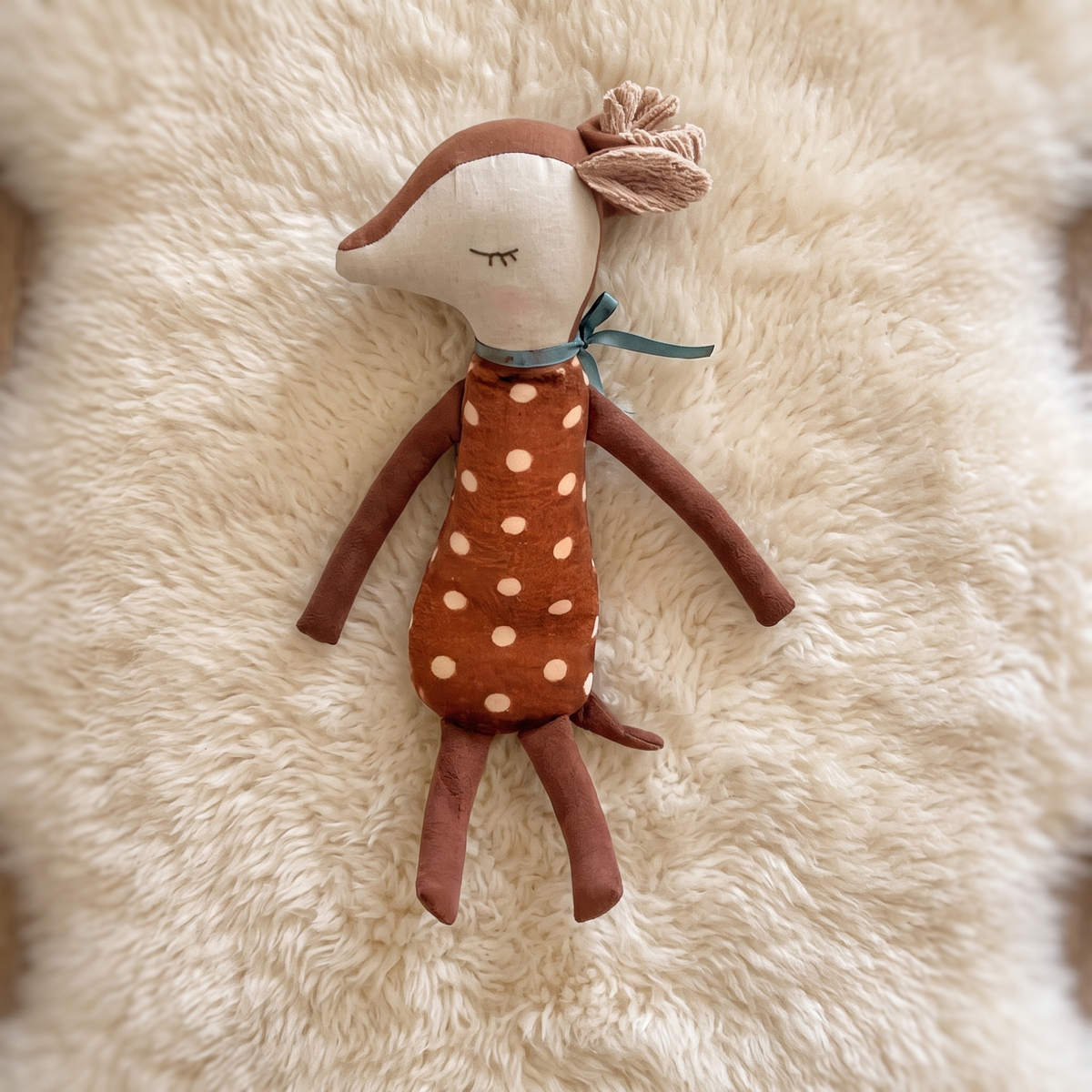 Peluche Cerva Tessuto Marrone a Pois - Dettaglio del materiale