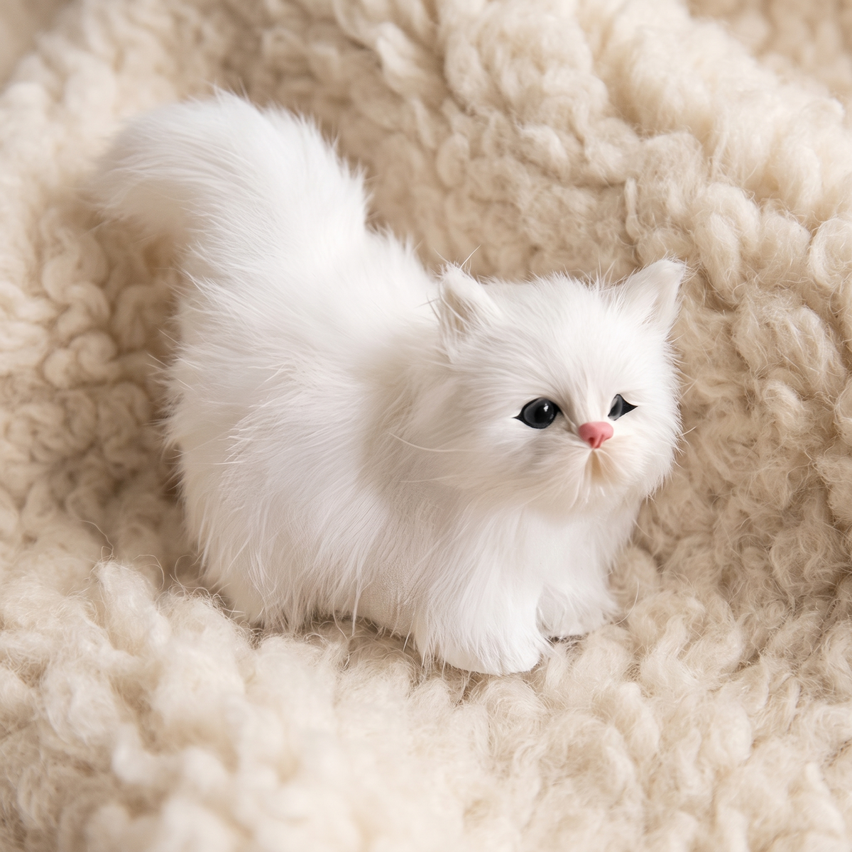 Peluche Gattino Bianco a Pelo Lungo - Dettaglio del materiale