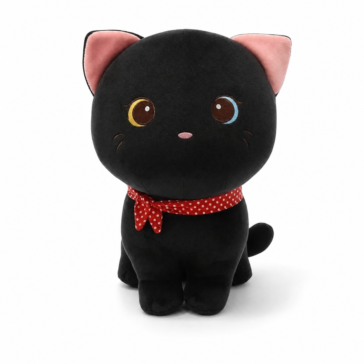 Peluche Gattino Nero Occhi Eterocromi - Sfondo bianco frontale