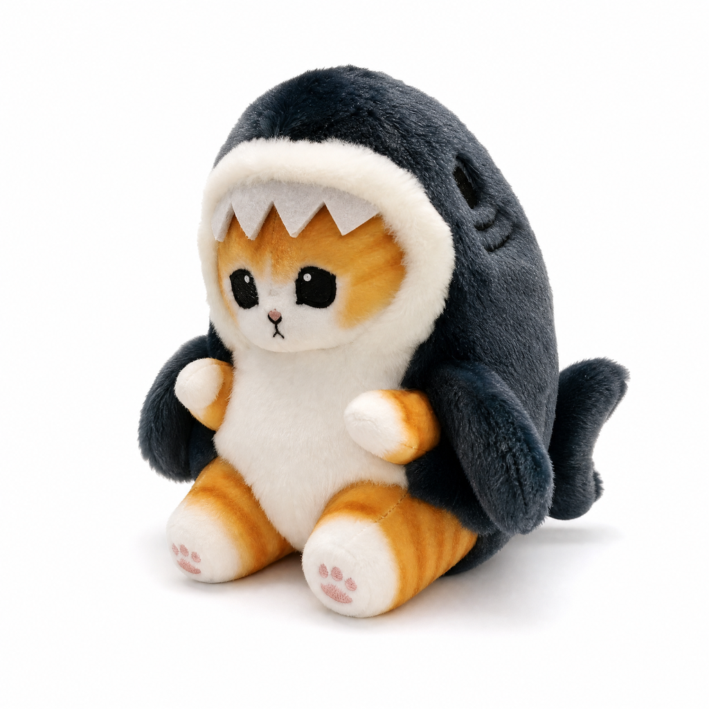Peluche Gattino Squalo Ciondolo Kawaii - Sfondo bianco frontale