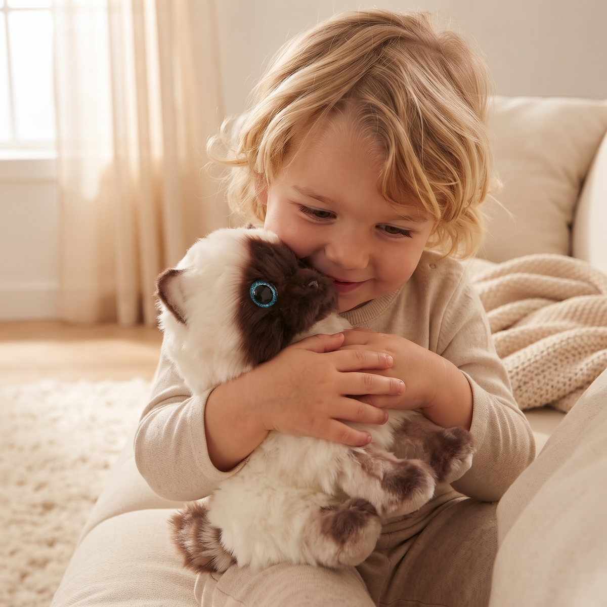 Peluche Gattino Siamese Occhi Blu - Utilizzo accogliente in interni