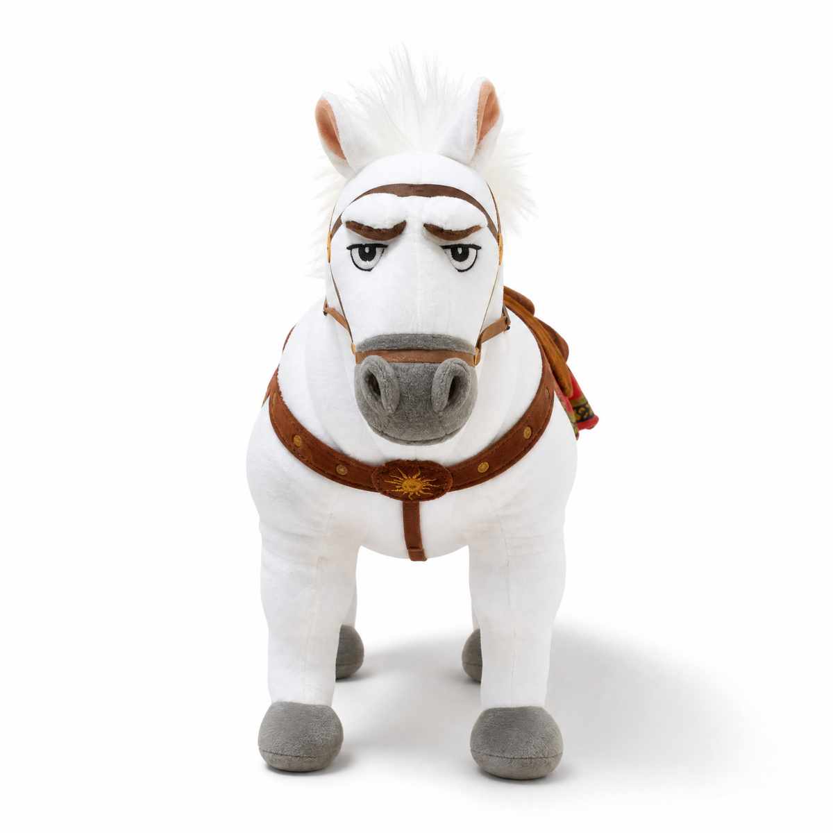 Peluche Cavallo Bianco Maximus con Finimenti - Sfondo bianco frontale