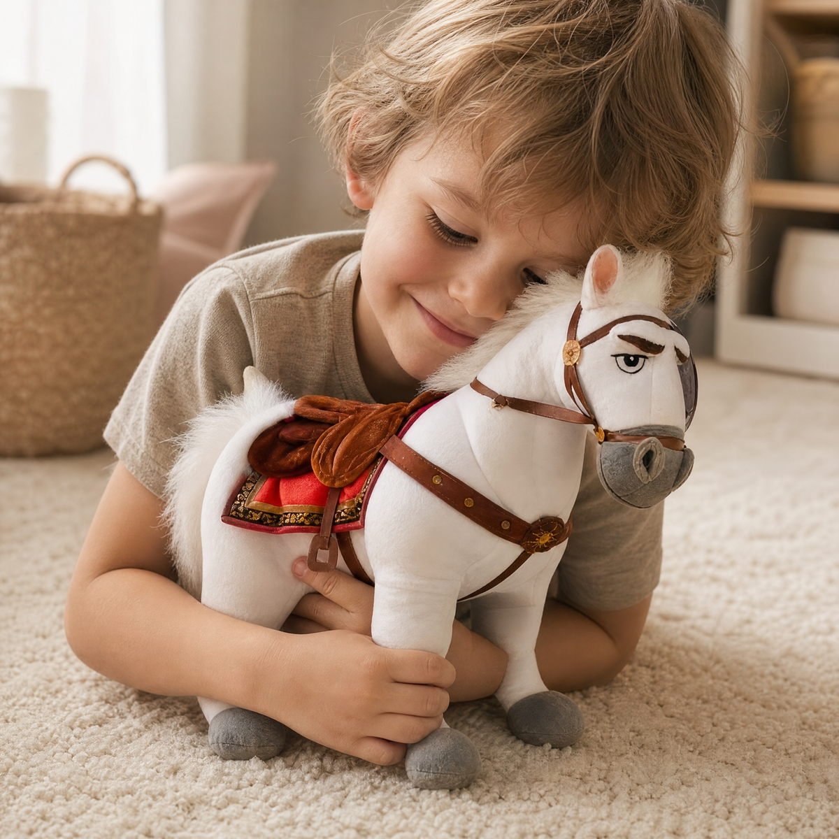 Peluche Cavallo Bianco Maximus con Finimenti - Uso accogliente in interni