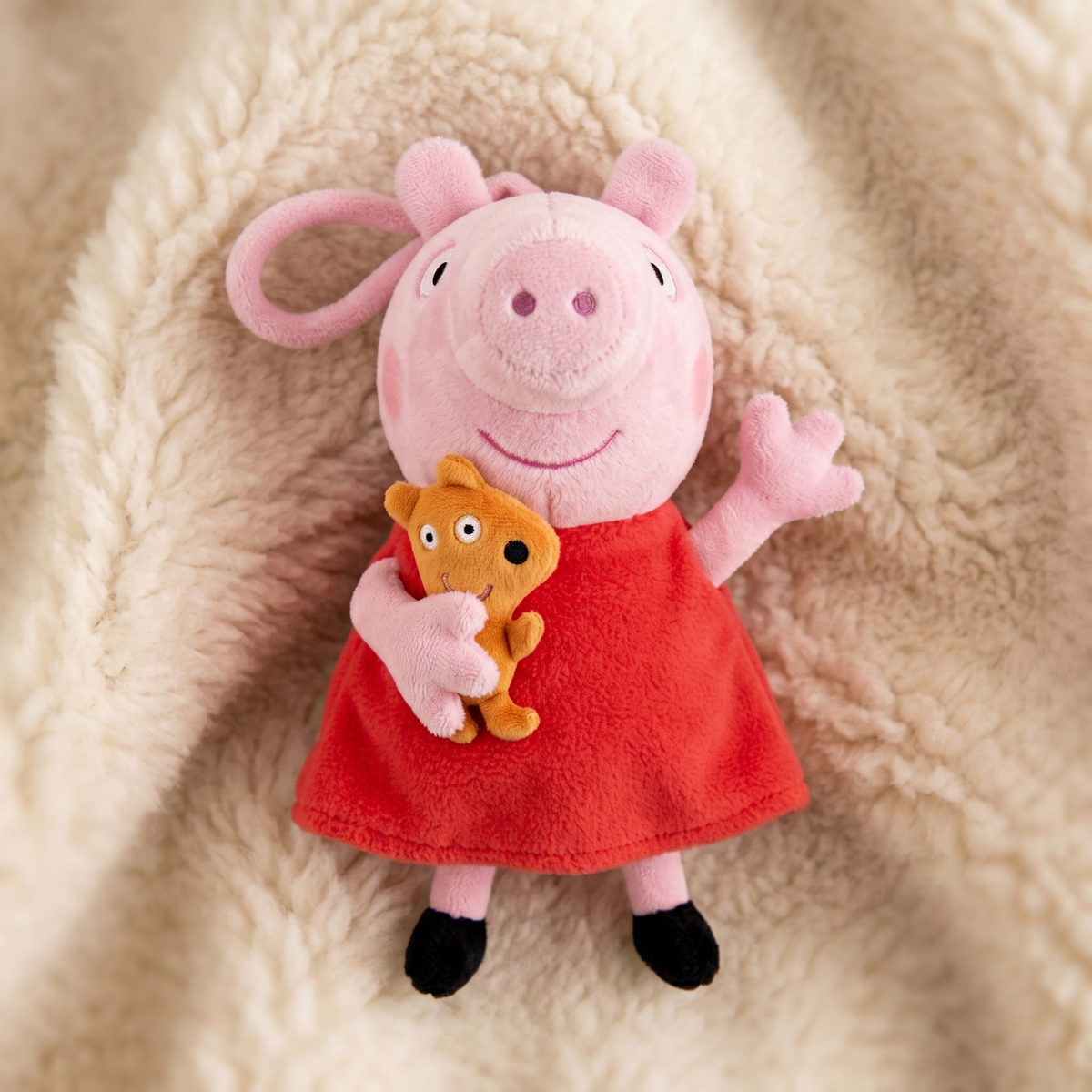 Peluche Maialino Rosa Seduto con Orsetto - Dettaglio materiale