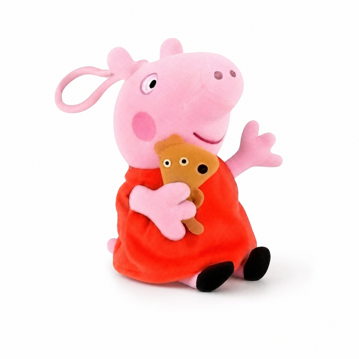 Peluche Maialino Rosa Seduto con Orsetto - Sfondo bianco frontale
