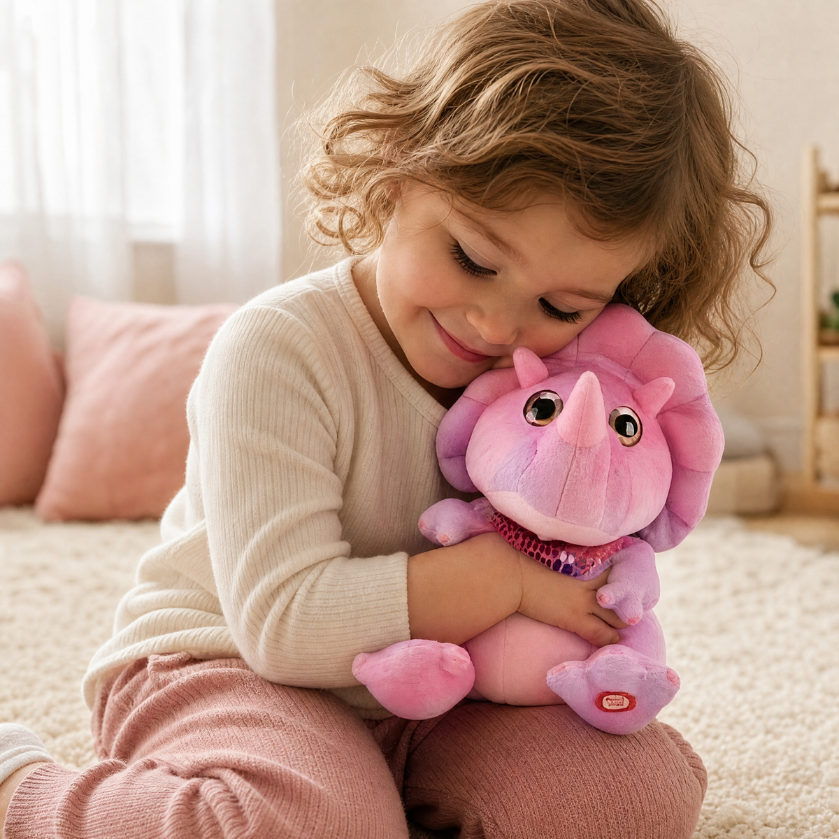 Peluche Dinosauro Interattivo Rosa 30cm - utilizzo accogliente in casa