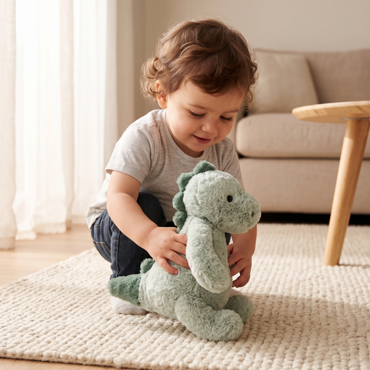 Peluche Dinosauro Verde Ultra Morbido 22cm - utilizzo accogliente in casa