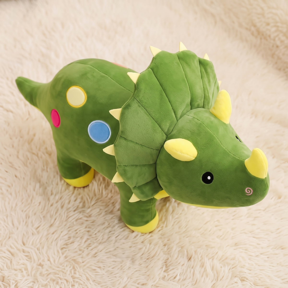 Peluche Dinosauro Verde Triceratopo Morbidissimo - dettaglio materiale