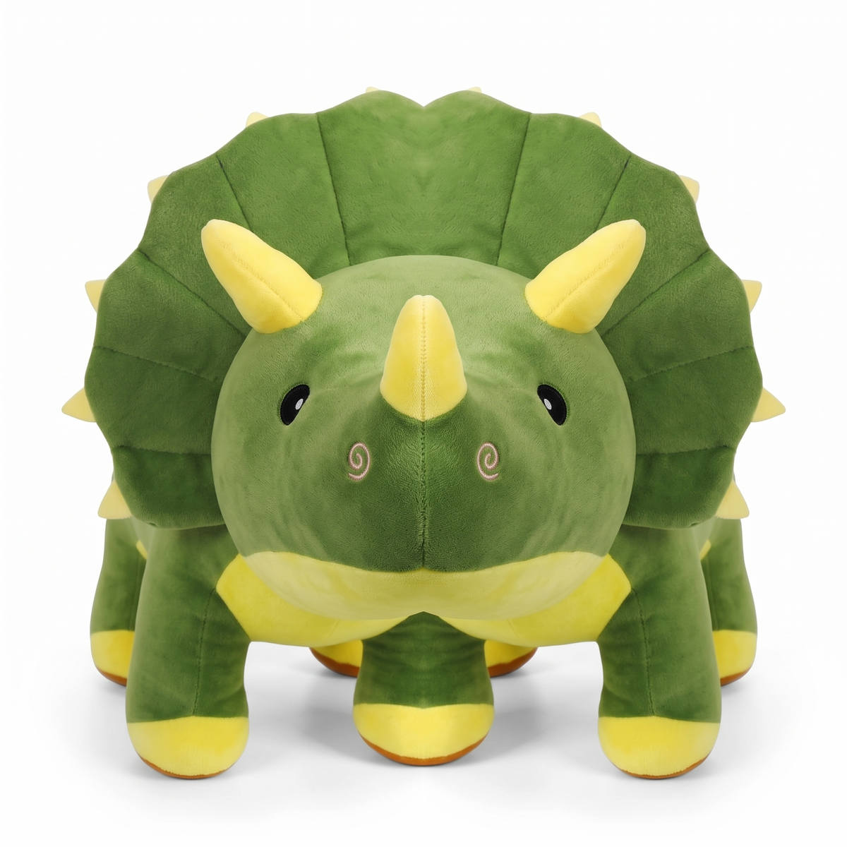 Peluche Dinosauro Verde Triceratopo Morbidissimo - sfondo bianco frontale
