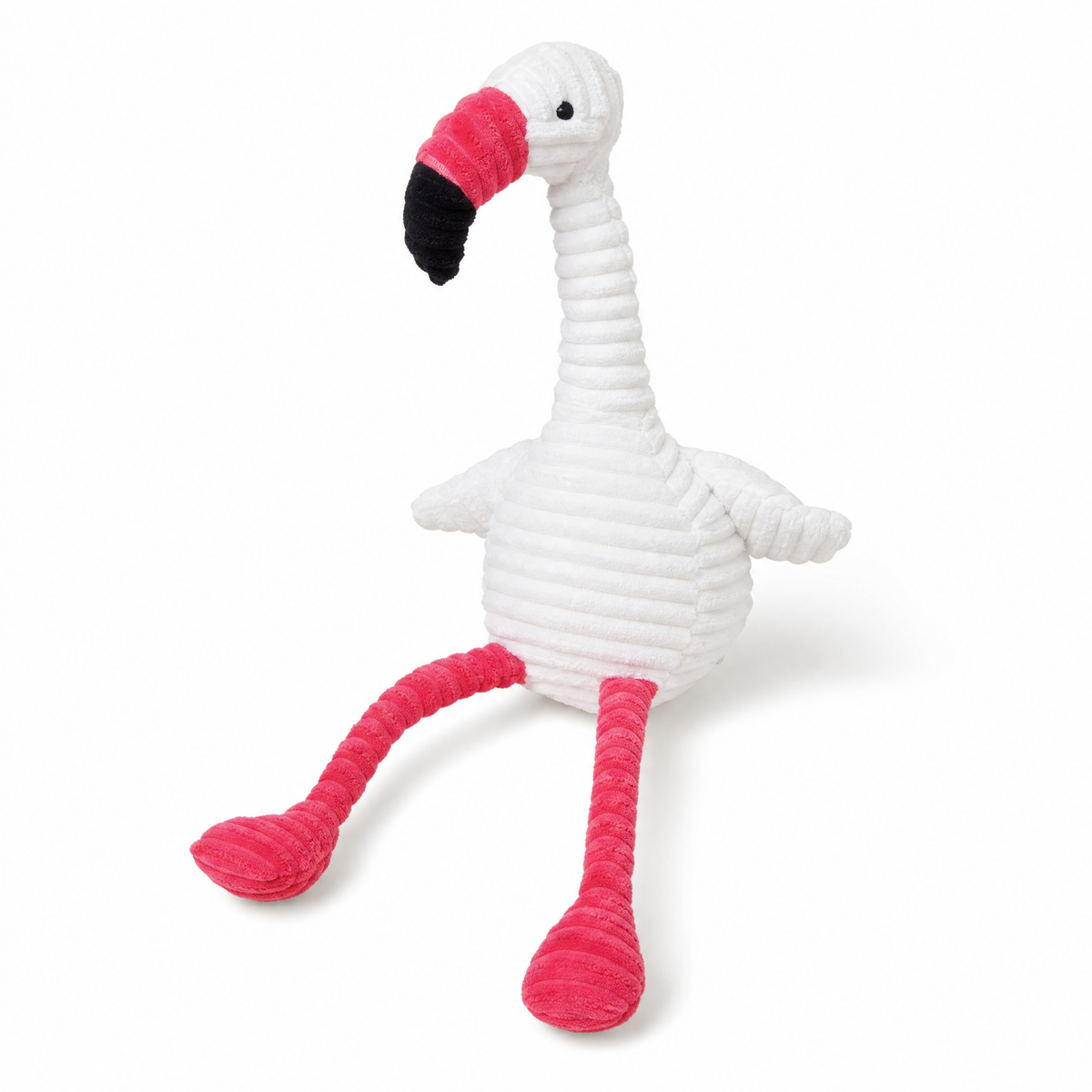 Peluche Fenicottero Rosa Cotone a Coste Bianco - Vista frontale su sfondo bianco