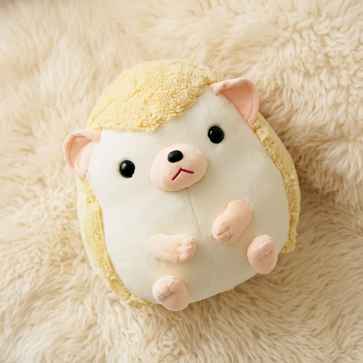 Peluche Riccio Kawaii Giallo e Beige - Dettaglio materiale