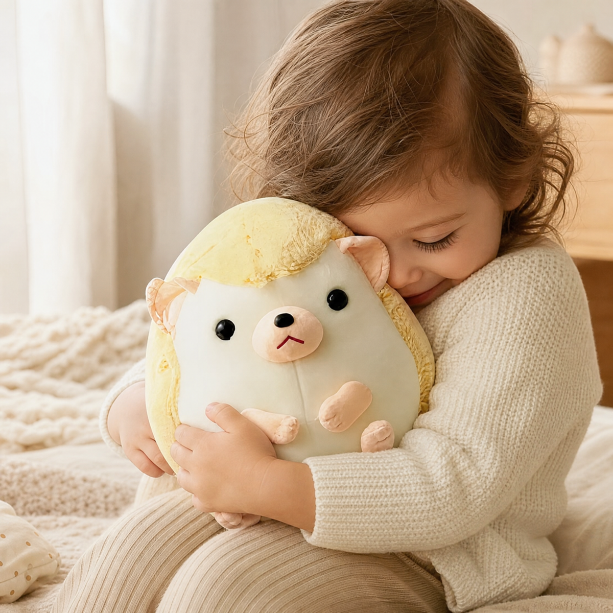 Peluche Riccio Kawaii Giallo e Beige - Utilizzo cosy interno